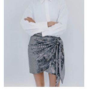 Zara skirt xs mint sequin mirror nwt